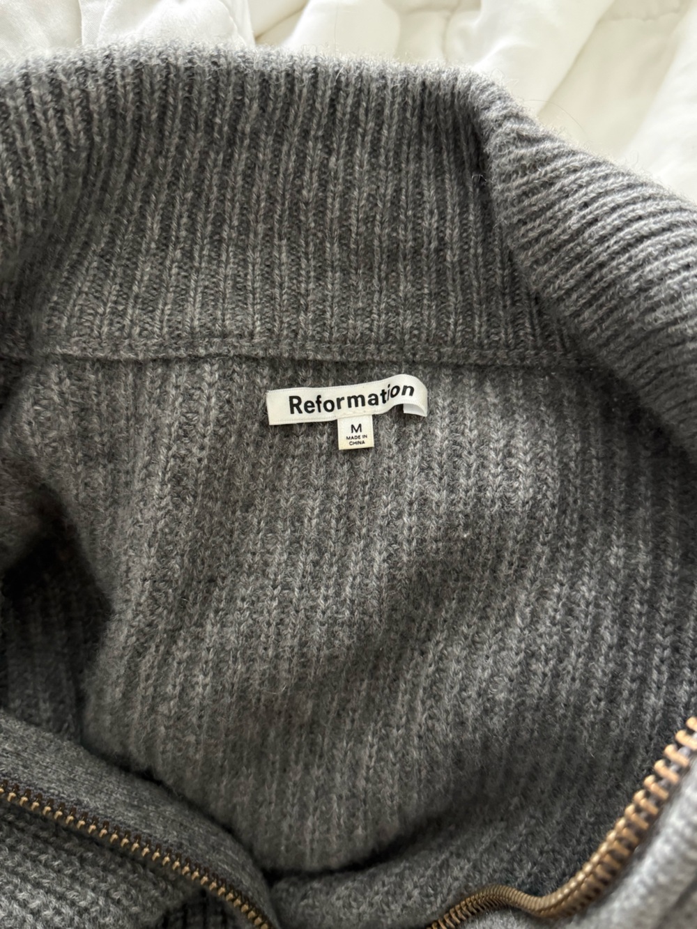 Reformation Light Gray Zip-Up Ribbed Wool Cardigan - Picture 6 of 7